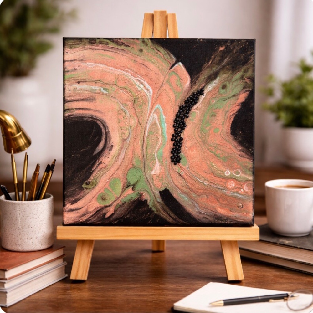Hand crafted abstract acrylic painting on canvas black and green